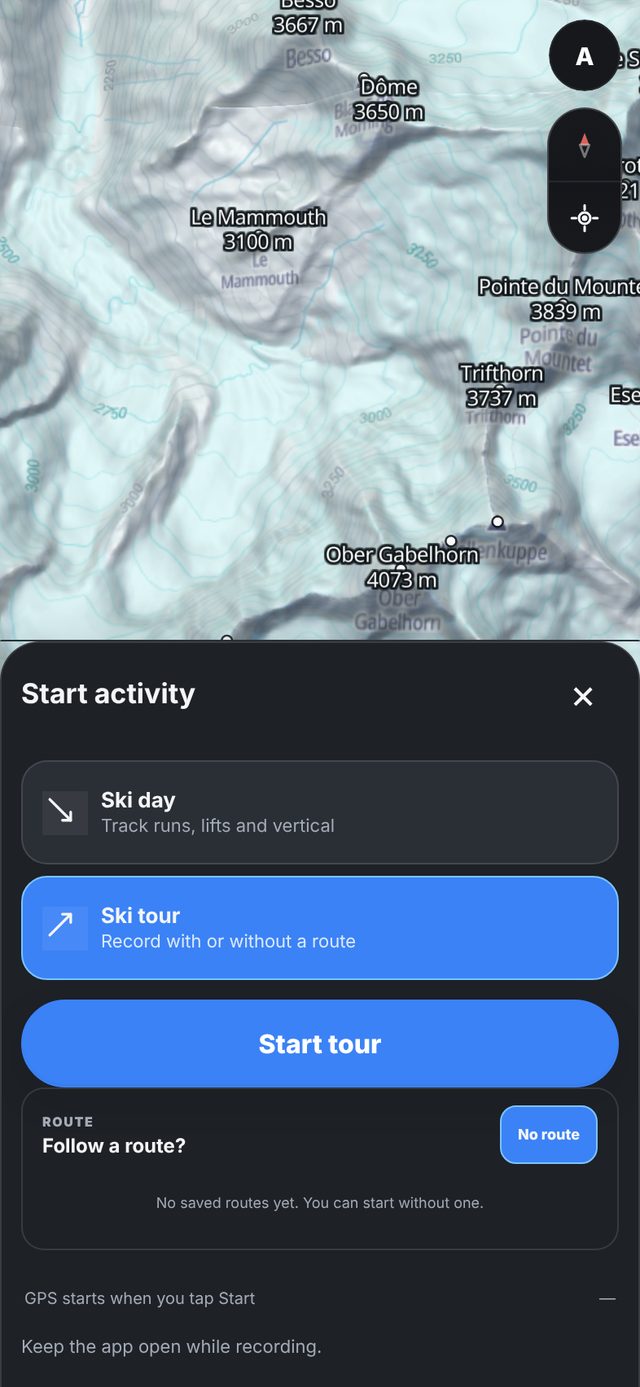 Start activity with Ski day and Ski tour